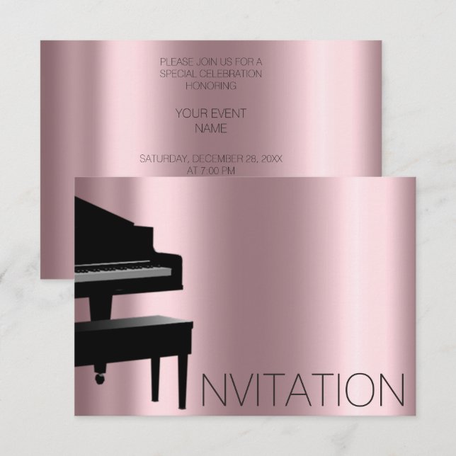 Piano Konzert Formal Minimalismus Vip Black Pink Einladung (Vorne/Hinten)