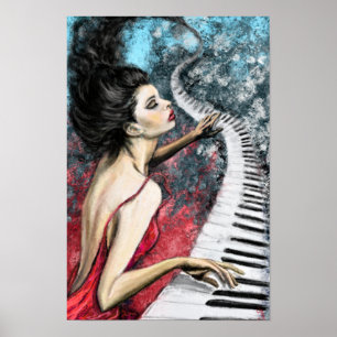 Piano Lady Gefühl Music Poster Print - Malerei
