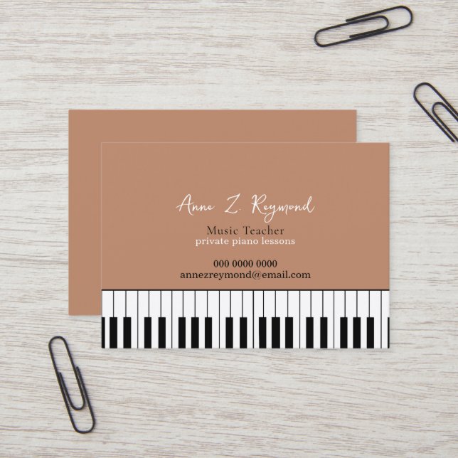 Piano Lessons Music Teacher boho brown Visitenkarte (Vorderseite/Rückseite Beispiel)