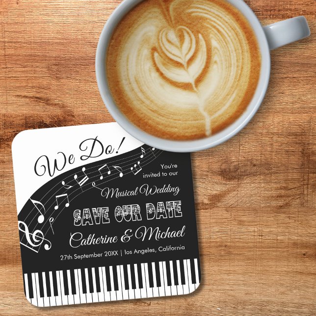 Piano Music Black & White Wedding speichern das Da Rechteckiger Pappuntersetzer (Von Creator hochgeladen)