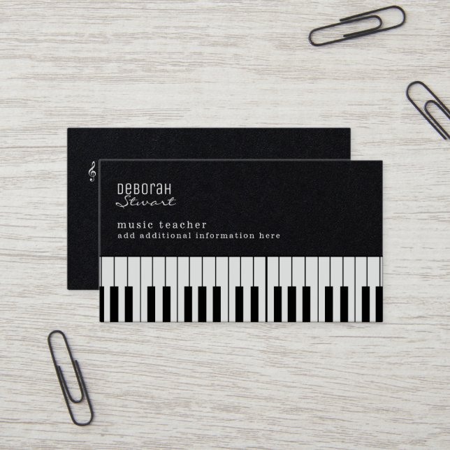 Piano Music Teacher Elegantes Schwarzes Premium Visitenkarte (Vorderseite/Rückseite Beispiel)