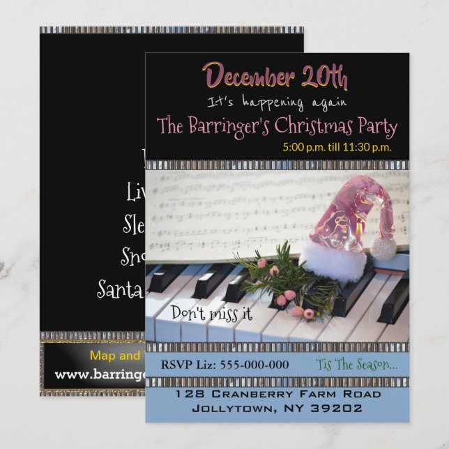 Piano Musical Holiday Party Einladung (Vorne/Hinten)