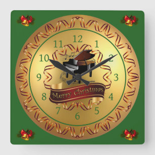 Piano ~ Musical Scroll ~ "Frohe Weihnachten"  Quadratische Wanduhr
