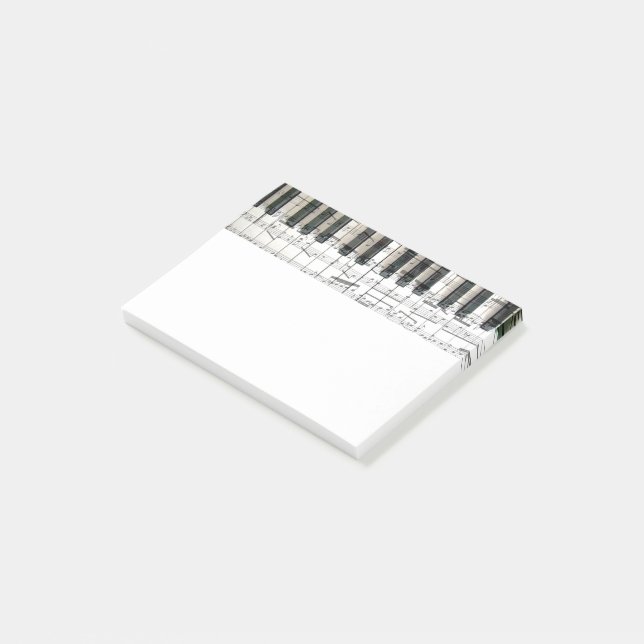 Piano-Musik in Schwarzweiß Post-it Klebezettel (angewinkelt)
