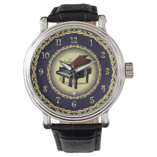 Piano ~ Musikalische Scroll ~ Gold/Navy Blue ~ ~ ~ Armbanduhr