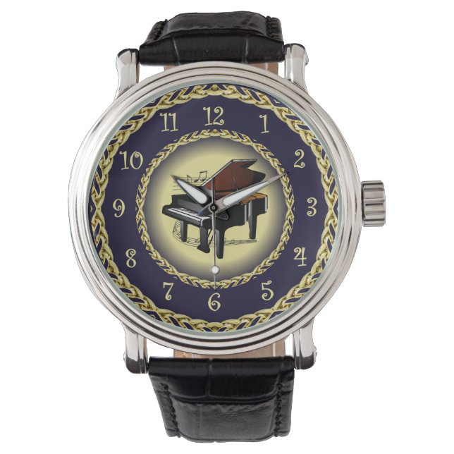Piano ~ Musikalische Scroll ~ Gold/Navy Blue ~ ~ ~ Armbanduhr (Vorderseite)