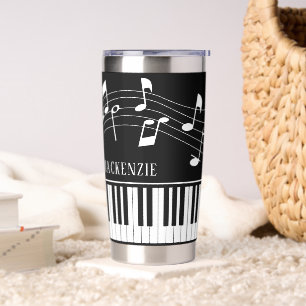 Piano-Musiknoten Skriptname Schwarz-weiß Custom Thermobecher