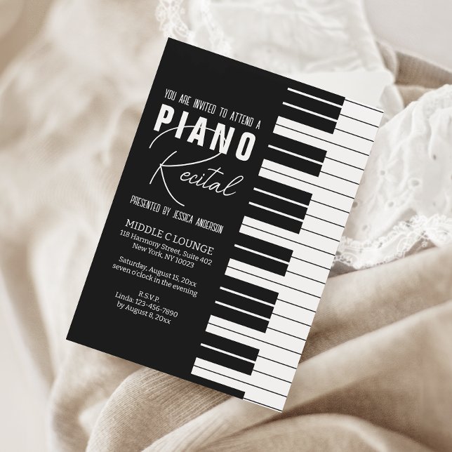 Piano Noir Moderne - Récapitulatif Carte d'invitat (Make your recital unforgettable with a timeless piano invitation that sets the perfect tone!)