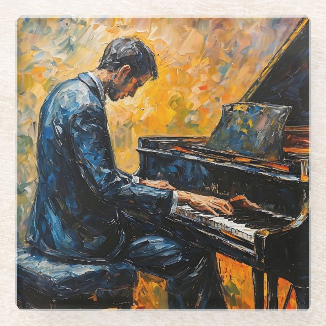 Piano Player - Ölgemälde Glasuntersetzer (Vorderseite)