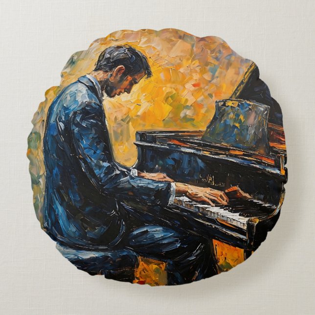 Piano Player - Ölgemälde Rundes Kissen (Vorderseite)