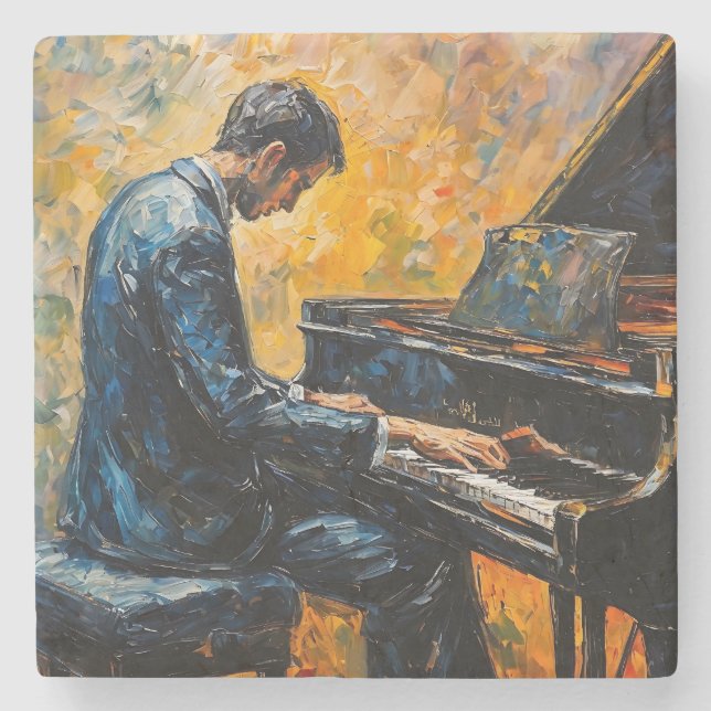 Piano Player - Ölgemälde Steinuntersetzer (Vorderseite)