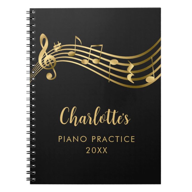 Piano Practice Gold Musiknoten Lehrer und Schüler Notizblock (Vorderseite)