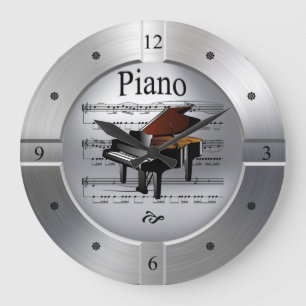 Piano~Sheet Music~Brushed Silver Color~Unique~ Große Wanduhr