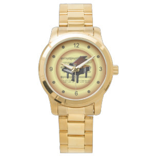 ~ Piano ~ Sheet Music ~ Gold Background ~ Watch Armbanduhr
