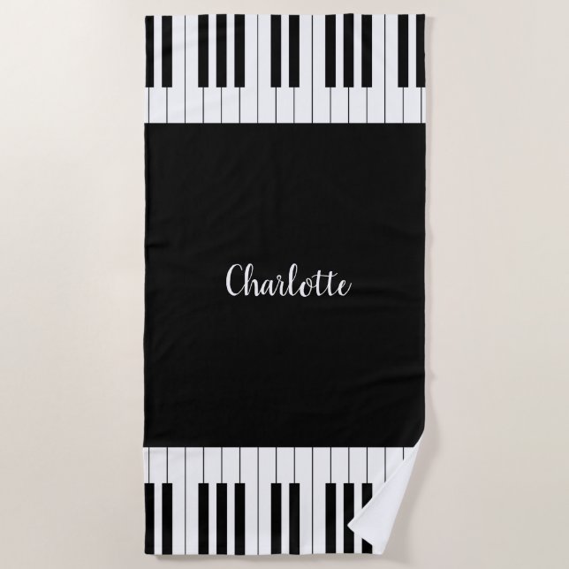 Piano-Tastatur, schwarz und weiß Strandtuch (Vorderseite)