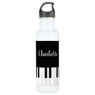 Piano-Tasten in Schwarz und Weiß mit eigenem Name Edelstahlflasche