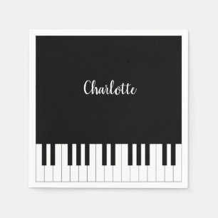 Piano-Tasten in Schwarz und Weiß mit eigenem Name Serviette