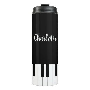 Piano-Tasten in Schwarz und Weiß mit eigenem Name Thermosbecher