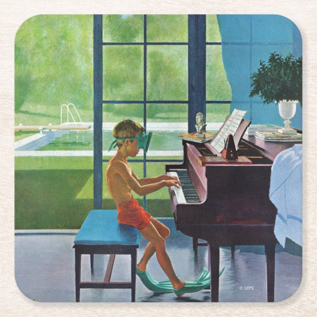 Piano-Übung am Pool Rechteckiger Pappuntersetzer (Vorderseite)