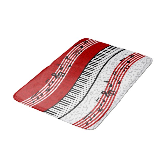Piano und Musik zeichnen rote Badematte (Schrägansicht)