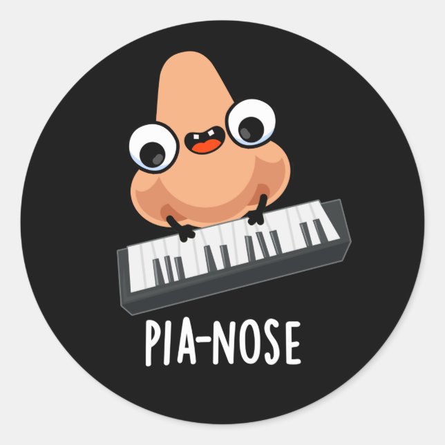 Pianose Funny Piano Nose Pun Dark BG Runder Aufkleber (Vorderseite)