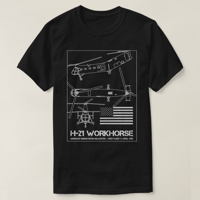 Piasecki H21 Arbeitspferd American Cargo Helicopte T-Shirt (Design vorne)