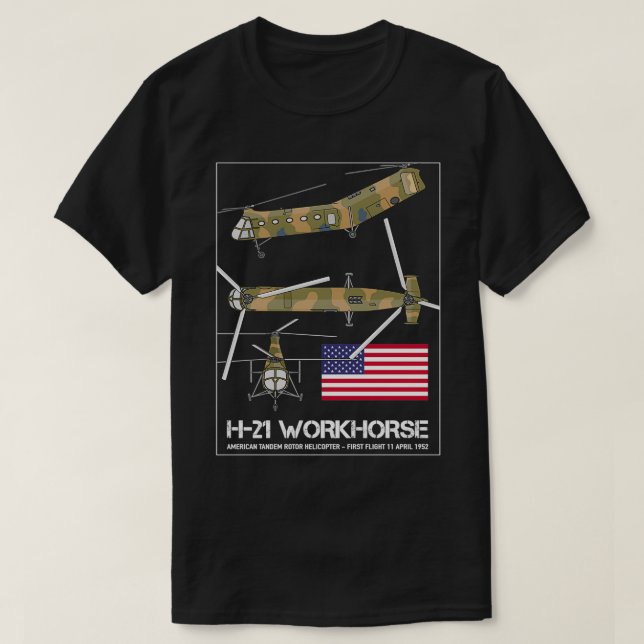 Piasecki H21 Arbeitspferd American Cargo Helicopte T-Shirt (Design vorne)