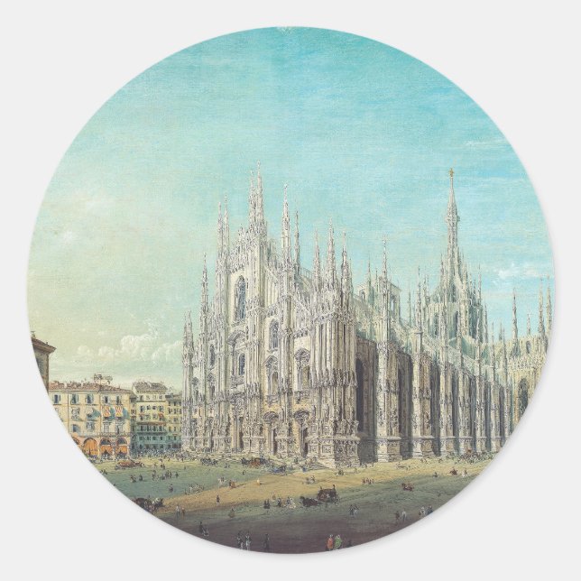 Piazza del Duomo, Mailand by Carlo Bossoli Runder Aufkleber (Vorderseite)