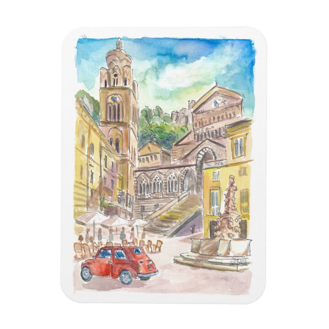 Piazza Duomo in Amalfi Autofahren im Roten Auto am Magnet (Vertikal)