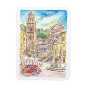 Piazza Duomo in Amalfi Driving in Red Car the Gulf Magnet