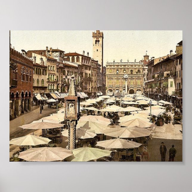 Piazzi delle Erbe, Verona, Italienischer Klassiker Poster (Vorne)
