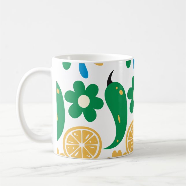 Picante Fiesta Chili Farbenfrohe Muster Kaffeetasse (Links)