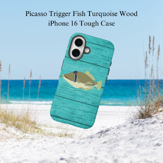 Picasso Trigger Fish Turqouise Wood iPhone 16 Fall Hülle