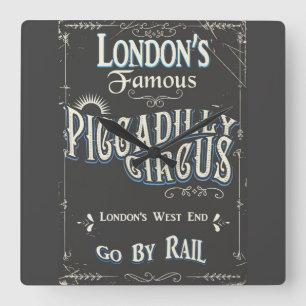 Piccadilly Circus London Vintage-Plakat Quadratische Wanduhr