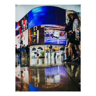 Piccadilly circus on a rainy day poster