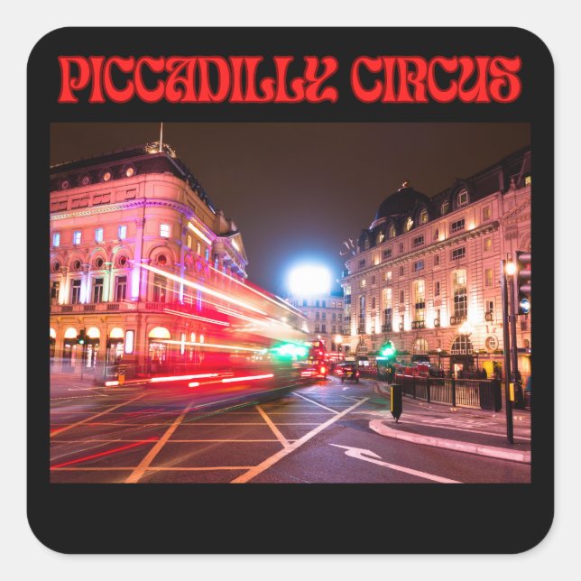 Piccadilly Circus Square Sticker Black Background  (Vorderseite)