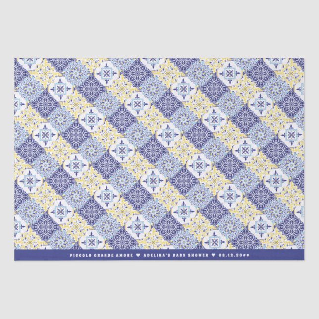 Piccolo Amore Italian Tiles Blue Lemon Baby Shower Seidenpapier (Vorderseite)