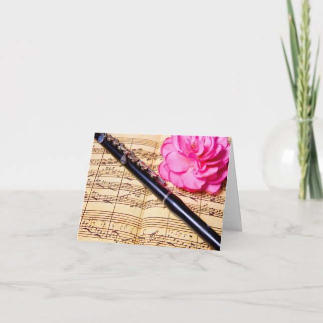 Piccolo on sheet music custom note card karte (Vorderseite)