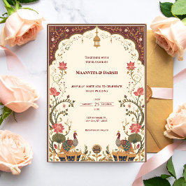 Pichwai Indian Lotus Peacock Wedding Invitation Einladung