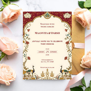 Pichwai Indische Lotus Pfau Hochzeitseinladung Einladung