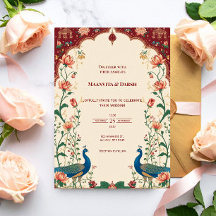 Pichwai-indische Pfauen-Hochzeitseinladung Einladung