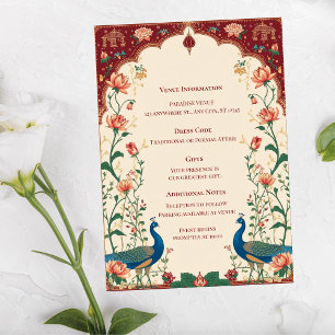 Pichwai Indischer Pfau Elegante Hochzeit Begleitkarte