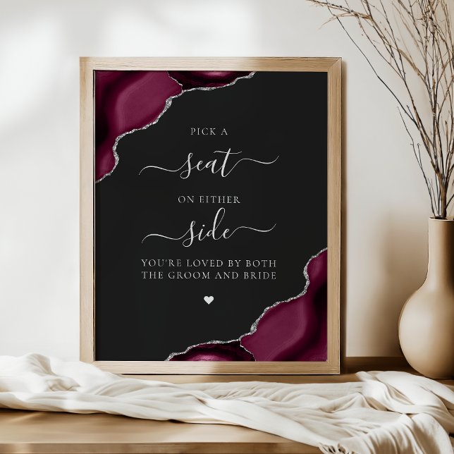 Pick a Seat Burgundy Agate Silver Dark Wedding Poster (Von Creator hochgeladen)