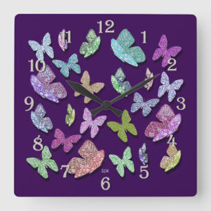 Pick Color Butterflies Surreal & Fluttering Quadratische Wanduhr