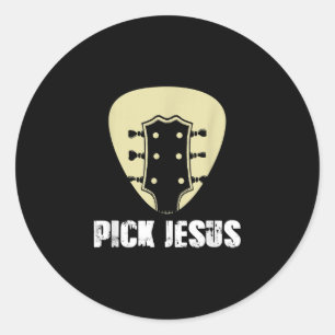 Pick Jesus Religician Geschenk Idee Gitarre Runder Aufkleber