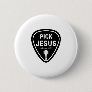 Pick Jesus T Shirt Romans 10_13 Christlich Guitar Button