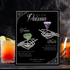 Pick Your Poison Skeleton Bride & Groom Cocktails Poster