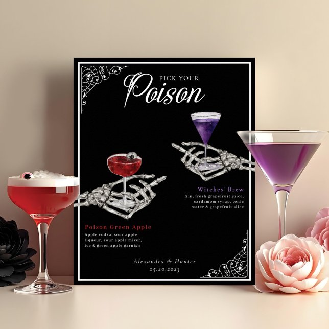 Pick your Poison Skeleton Wedding Cocktails Drink Poster (Von Creator hochgeladen)