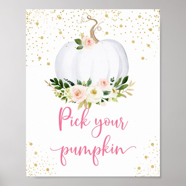 Pick Your Pumpkin Pink Gold Birthday Sign Poster (Vorne)