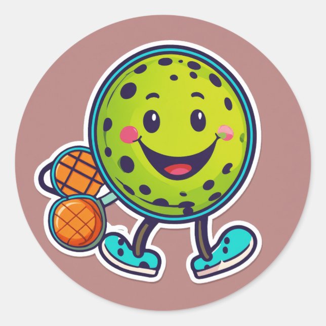 "Pickball-Design" mit glücklichem Gesicht Runder Aufkleber (Vorderseite)